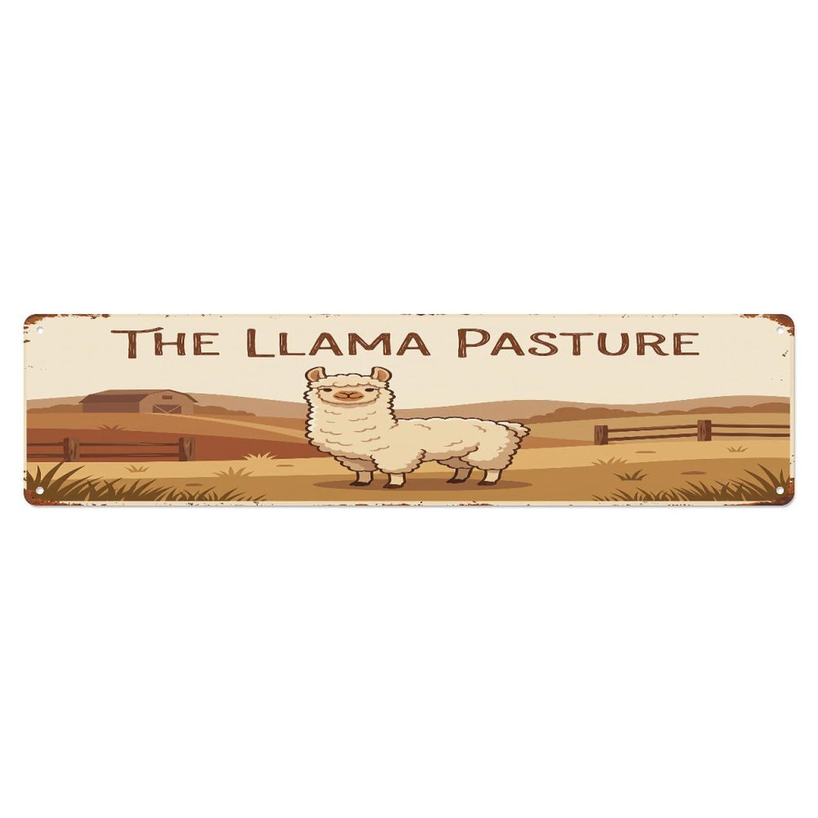 Vintage Llama Farm Scene The Llama Pasture Metal Tin Sign