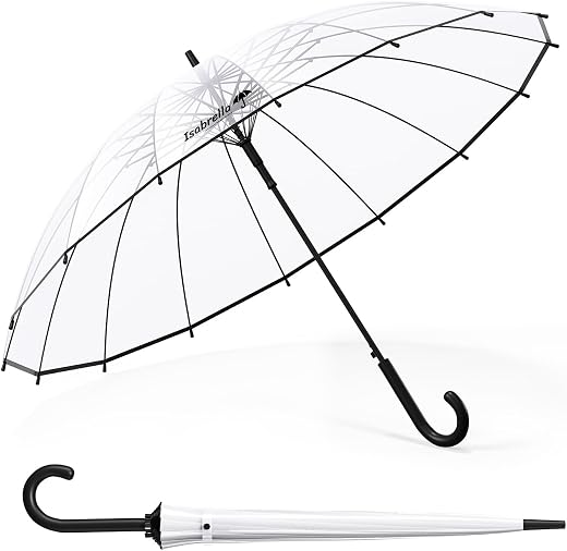 ISABRELLA Transparent Umbrella for Women-long white Dome Umbrella 120CM Coverage Windproof Automatic Transparent Golf Umbr...