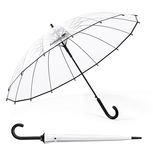 ISABRELLA Transparent Umbrella for Women-long white Dome Umbrella 120CM Coverage Windproof Automatic Transparent Golf Umbrella for Outdoor Weddings or Events for Men and Women