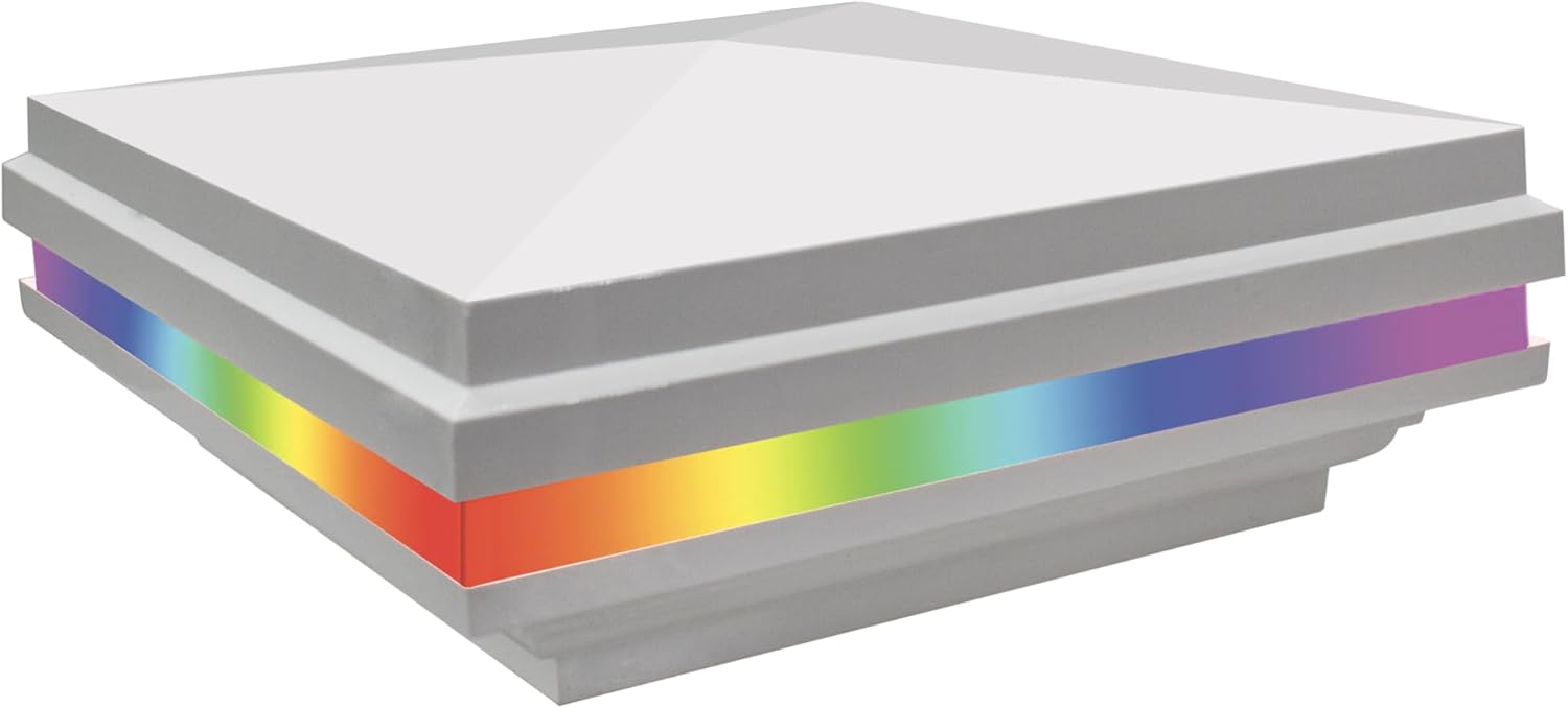 Tru-Scapes® White Vinyl Halo Low Voltage Deck Post Cap Light (NOT Solar) (Color Changing)