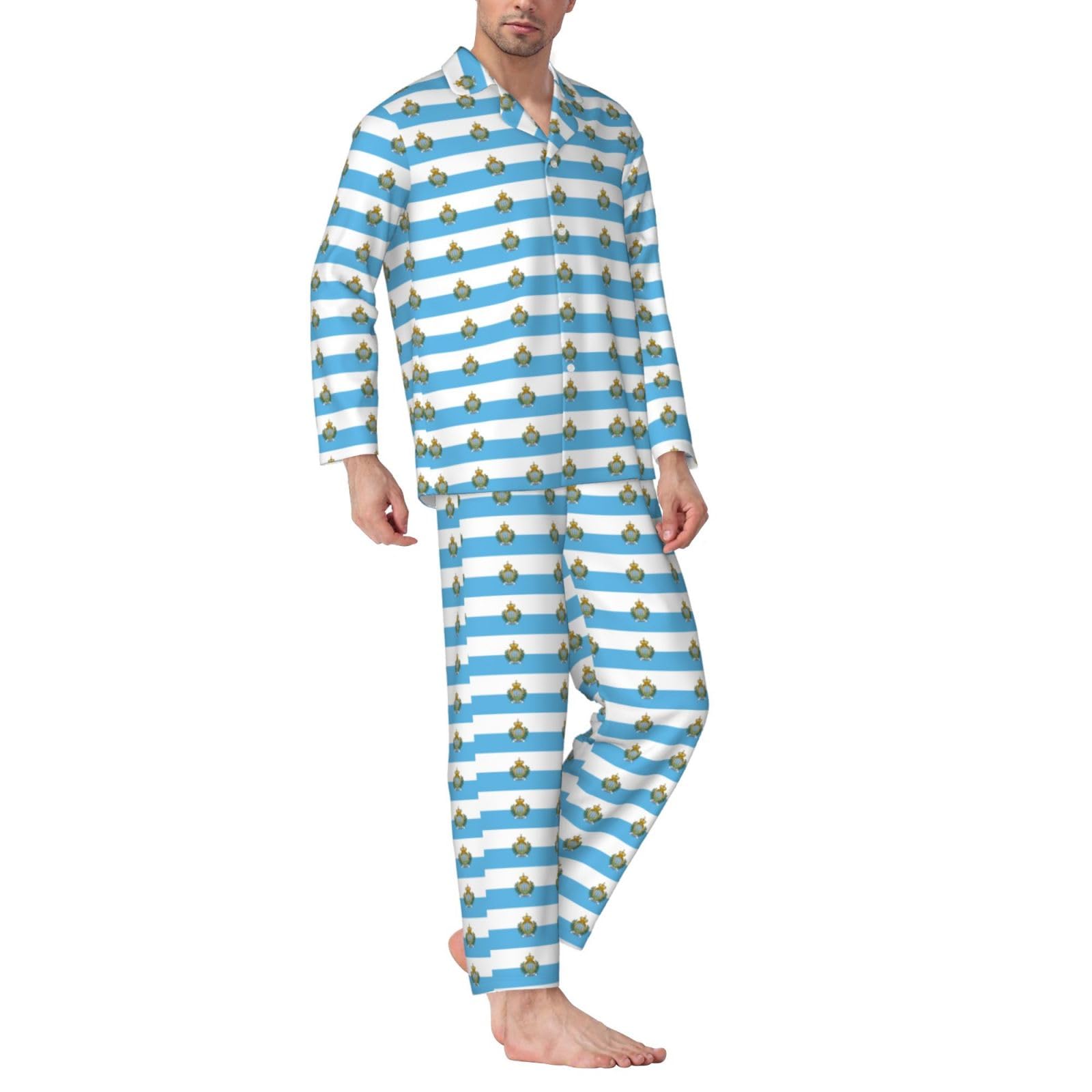 Bandiera di San Marino Stampa Uomo Manica Lunga Pigiama Set Due Pezzi Vestito Traspirante Accogliente Weekend Loungewear