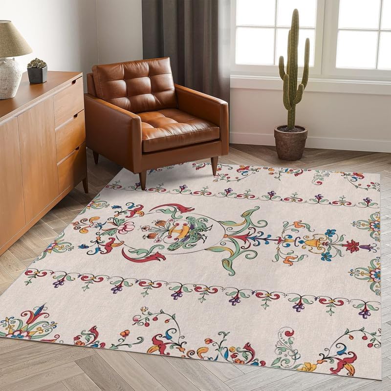 Miniatura 3 de Alfombra de área pequeña de flores de 2 x 3 pulgadas, lavable, alfombra de entrada con estampado retro, suave, antideslizante, para puerta