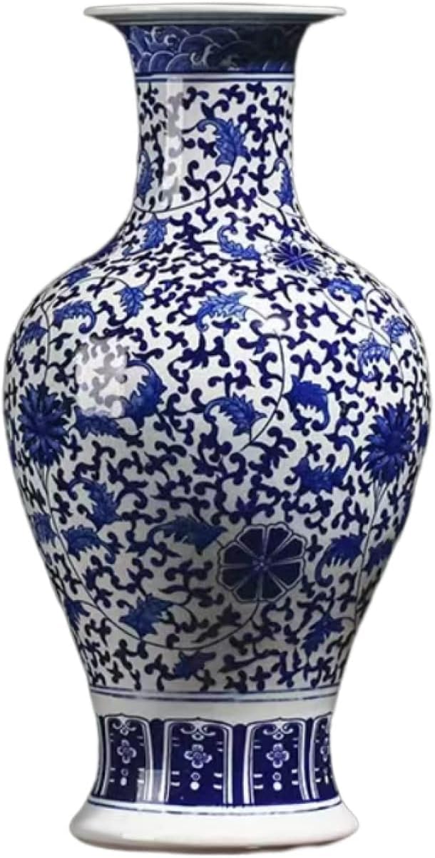 Vase Tabletop Classic Ceramic Vases for Art Home Decoration Chinese Retro Porcelain with Peony Painting 46×26.9cm
