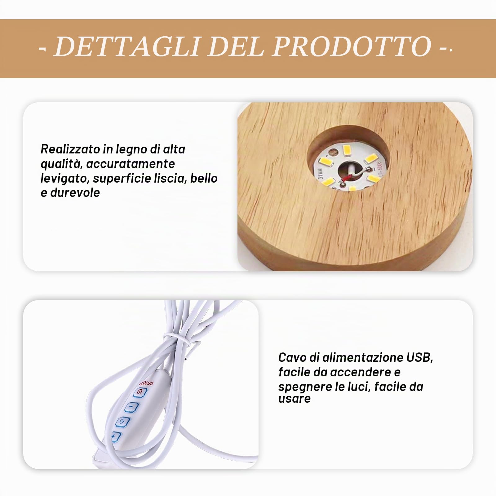 Sporgo LED Base in Legno: Rotonda Luminosa 3 Colori Regolabile Con Interruttore per Sfere di Cristallo, Gioielli, Acrilico