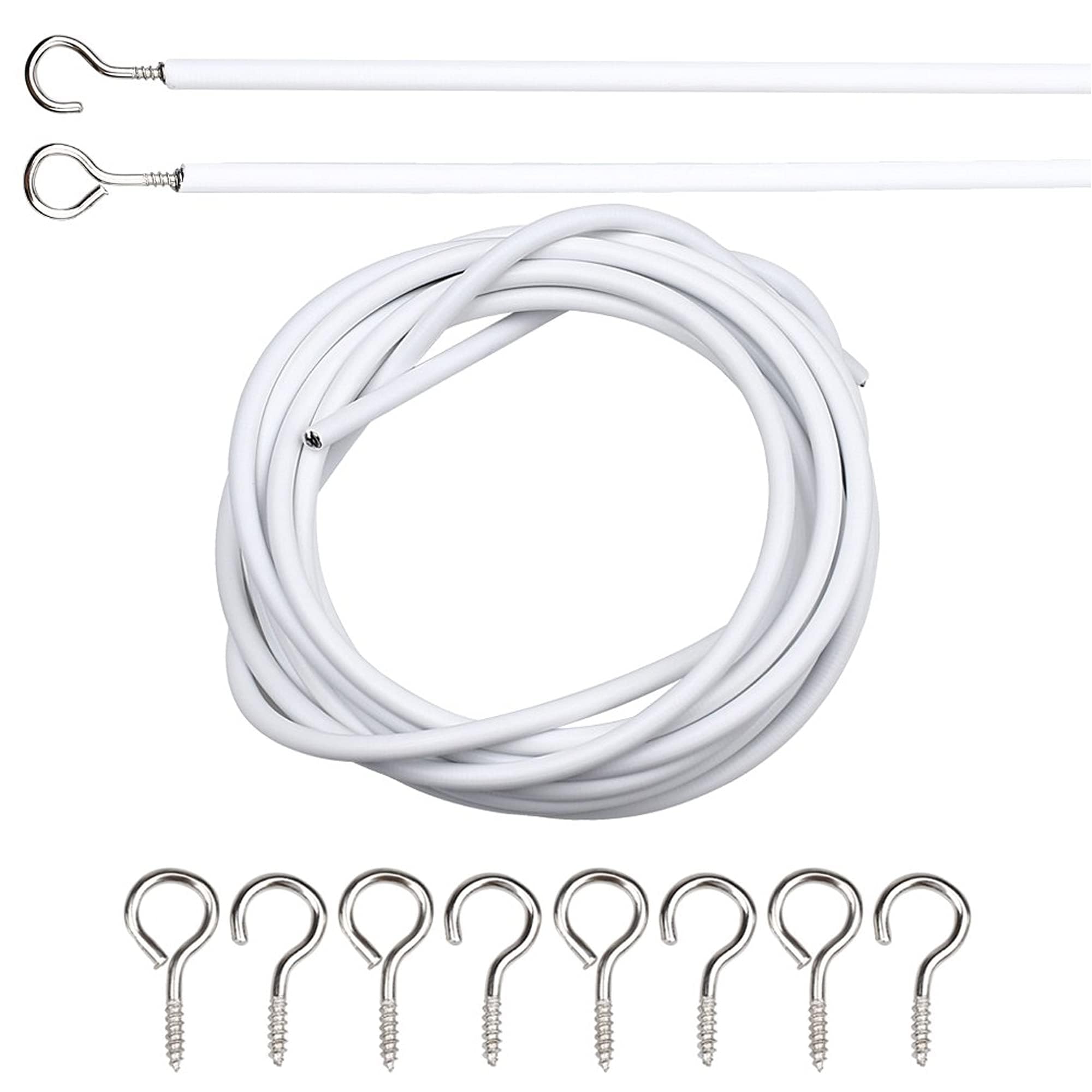Plastific White Curtain Wire Net Curtain Wire And Hook Set Cord Cable And Eyes For Net Curtains Rail Net Curtains Tension Rod Curtain Hooks Plastic Hooks (3 Meter)