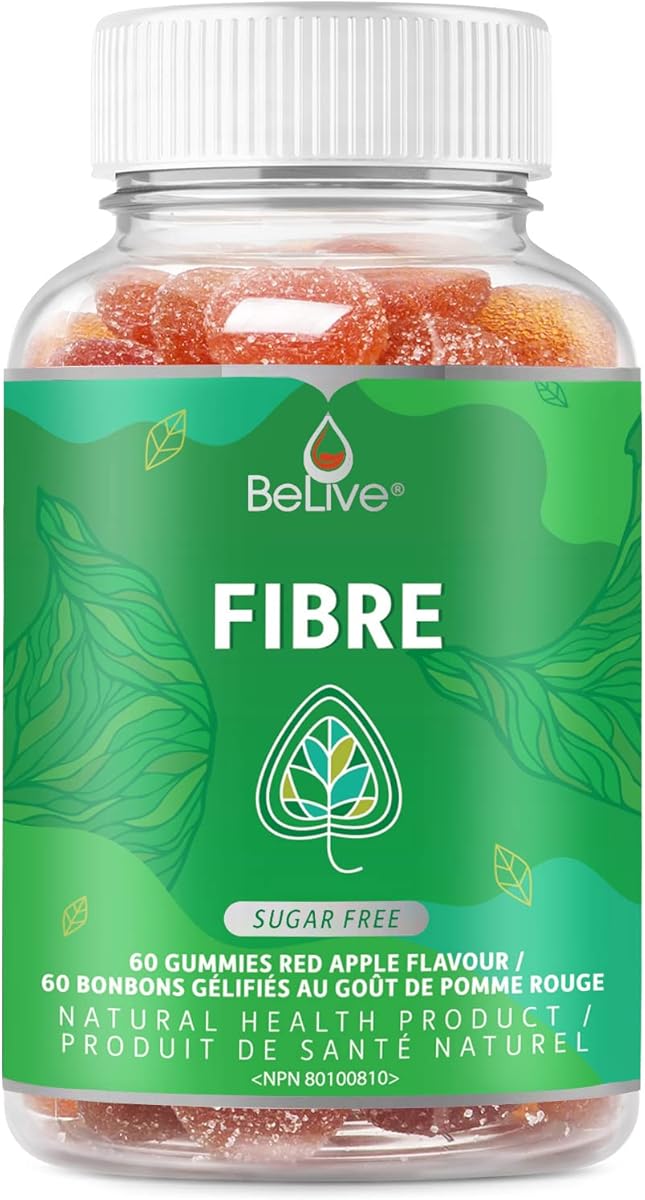BeLive BeLive Fiber Gummies - Prebiotic Fiber Supplement with Chicory Root & Inulin for Digestive Support & Overall Gut Health I Vegan, Sugar Free Gummies for Adults & Children | 60 Ct - Apple Flavor
