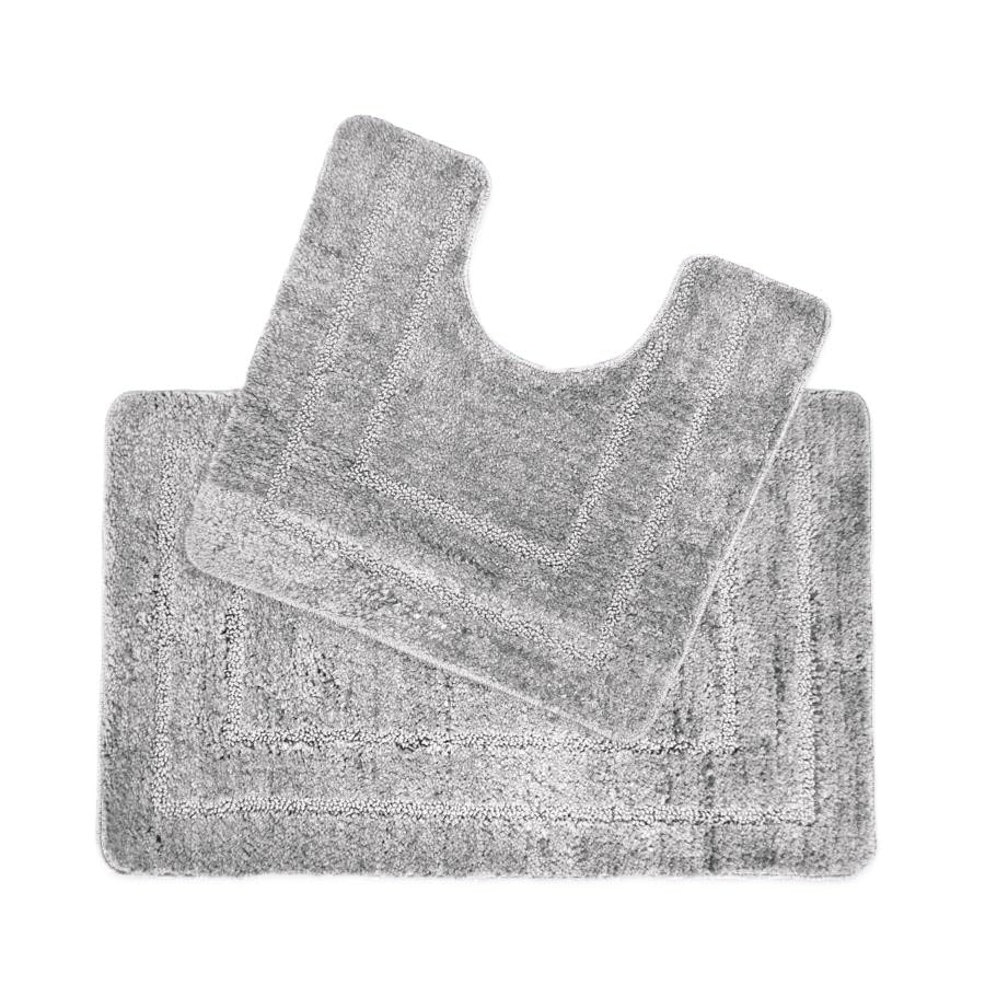 Allure Non Slip Bath Mat Set 2 Piece Bath and Toilet Mat Set - Easy Care Super Soft Microfibre Pile (Silver Grey) — image 1