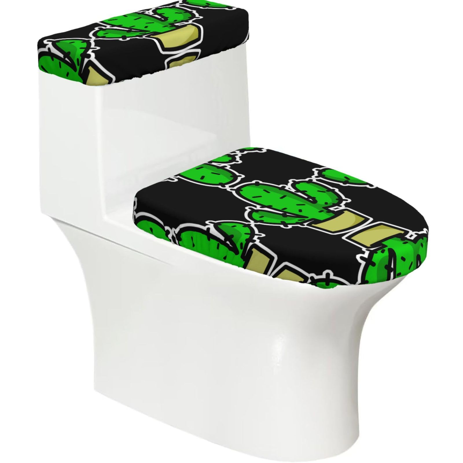 Mrowyc Black Cactus Printed Toilet Seat Set - Set Of 2 - Universal Toilet Seat Cover - Housewarming Birthday Christmas Gift