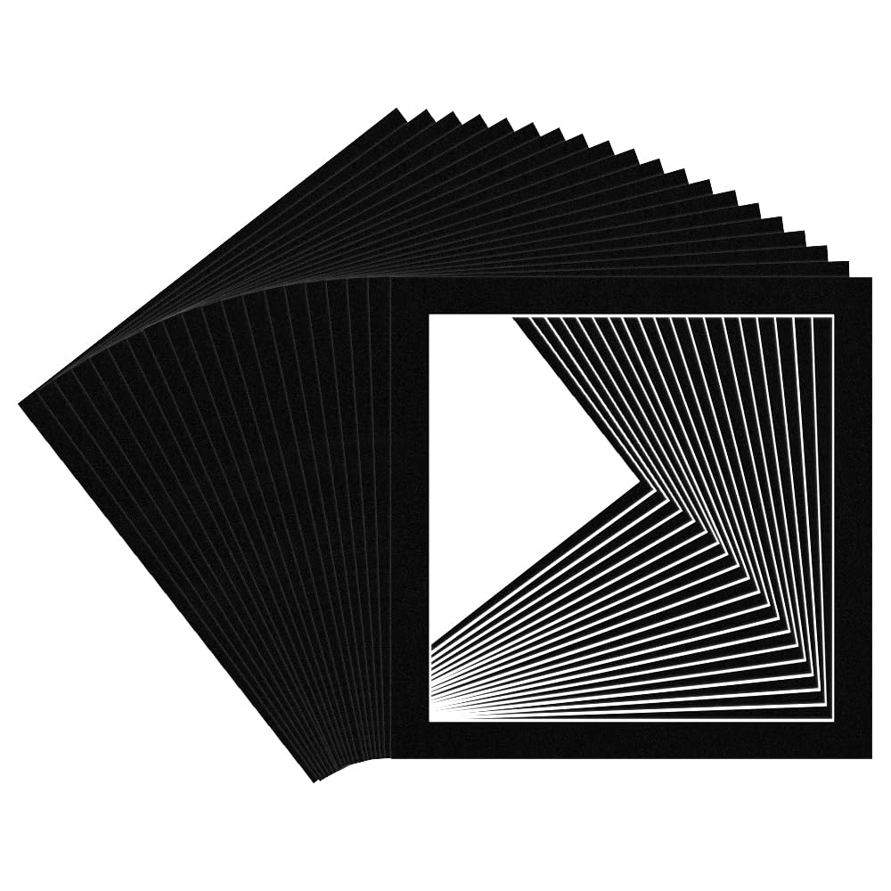 Procut Global 12x12" Black Picture Mounts for Frames - Fits 10x10" Aperture Size - Precision Cut Cardboard Photo Mounts - Mat Board for Prints, Artwork & Paintings - Pack of 20