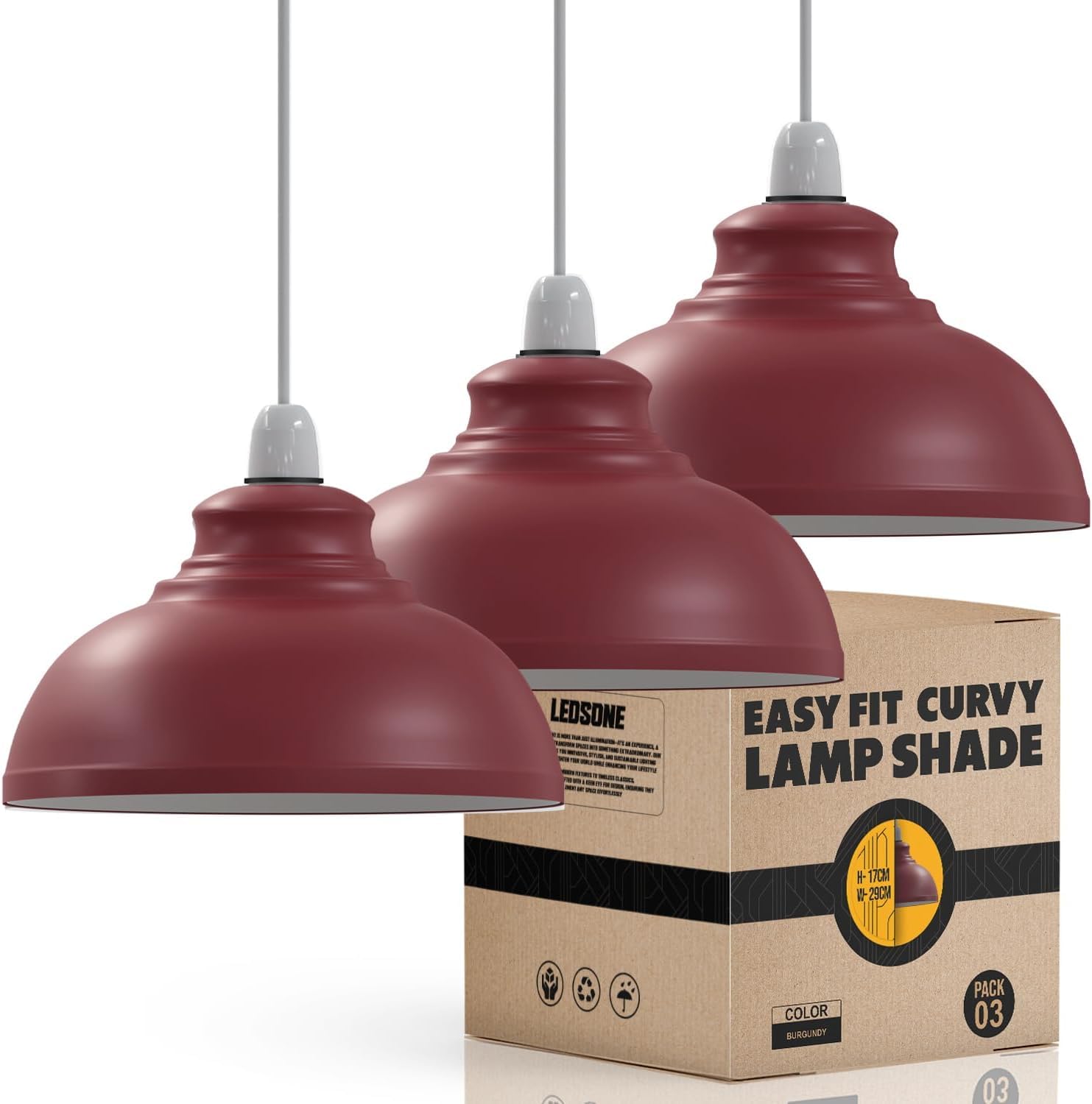 LEDSONE 3 Pack of Ceiling Light Shade, Vintage Metal 29cm Curvy Shaped Lamp Shades Easy fit Ceiling Pendant Lightshade for Living Rooms bedrooms Kitchen Dining Room Restaurant โ image 1