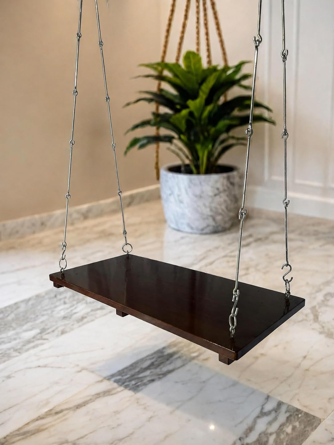 Wooden Swing for Living Room | Solid Sheesham Wood Swing for Bedroom | Sheesham Wood Jhula Swing | Wooden Porch Swings for Home (Walnut Finish)-image-7