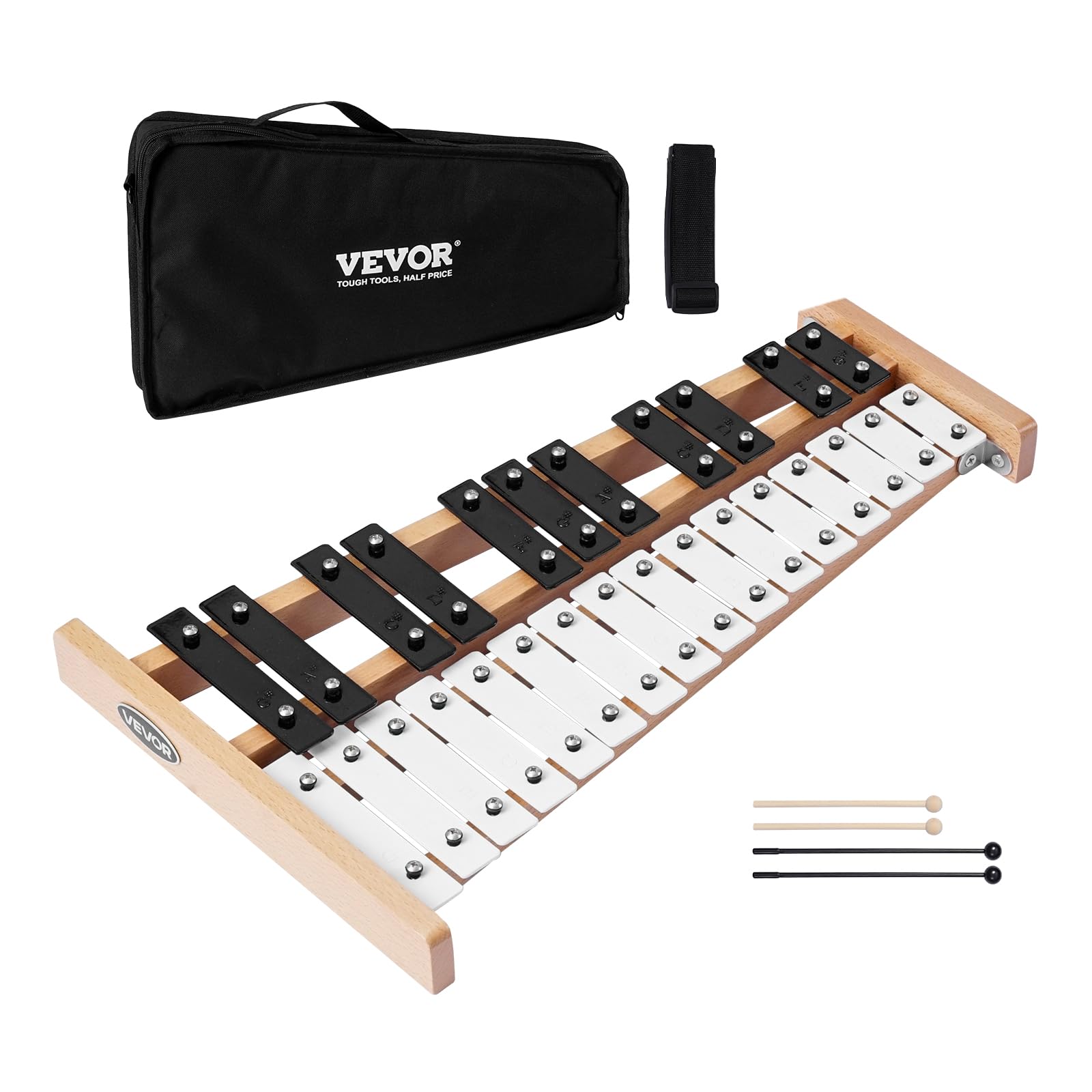 VEVOR Glockenspiel Diatonico Xilofono, 27 Note, Strumento a Percussione Professionale Xilofono, con Tasti in Metallo, con 4 Bacchette, Borsa per Trasporto, Strumento Musicale per Insegnamento
