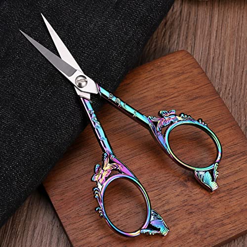 Youguom Sewing Embroidery Scissors – Small Vintage Sharp Detail Shears For Craft, Artwork, Needlework Yarn, Handicraft Diy Tool, Thread Snips, 4.7In Rainbow Butterfly Style #TOP3