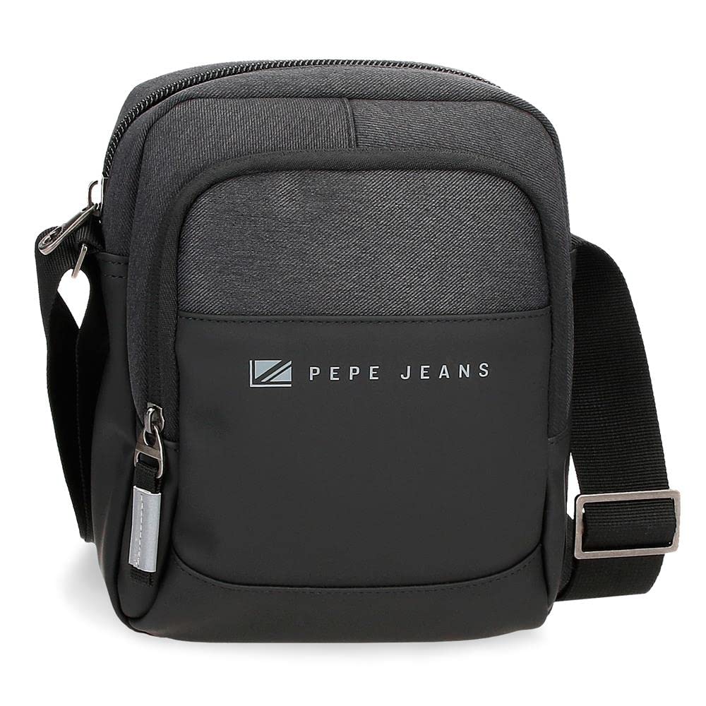 Pepe Jeans Jarvis Medium Shoulder Bag Black 17 x 22 x 8 cm Polyester with Faux Leather Details