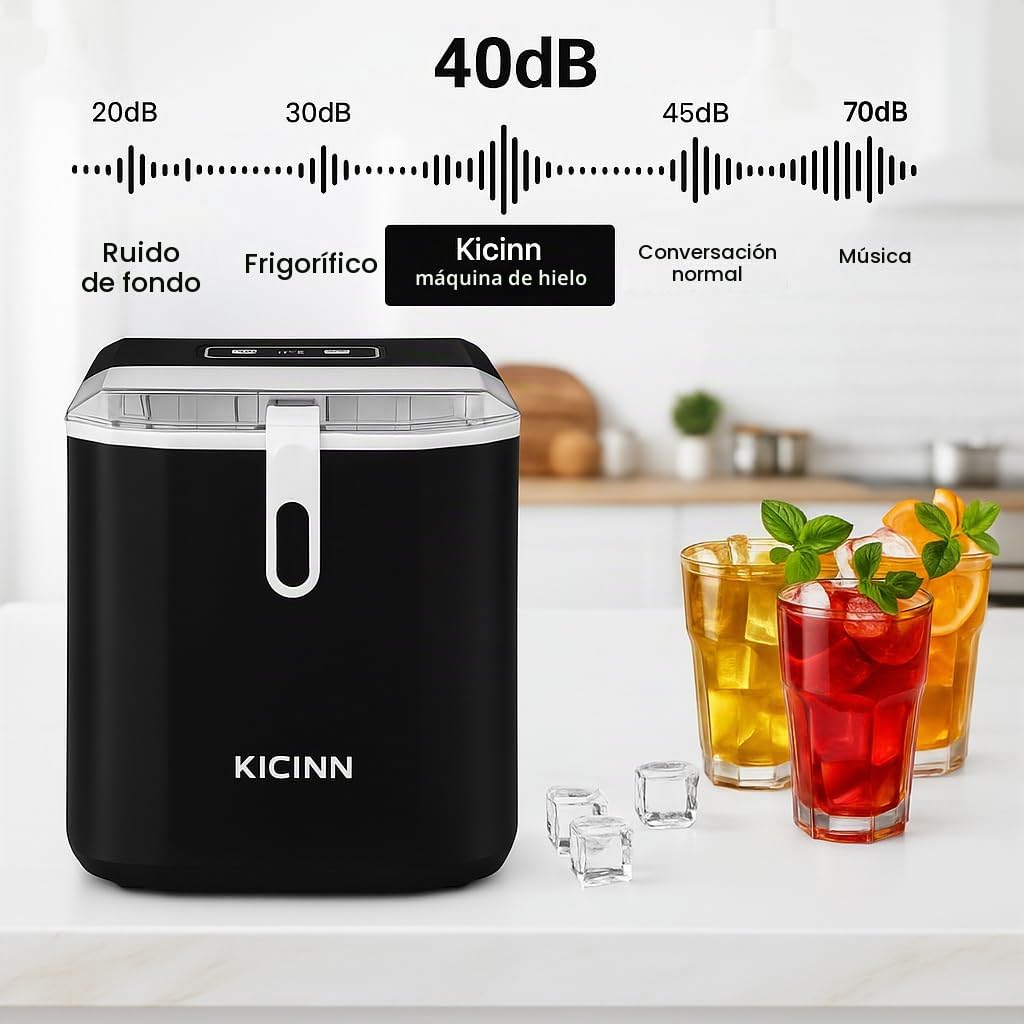Máquina De Hielo De Sobremesa - Lista En 5 Minutos, 14 Kg En 24 Horas | Máquina De Cubitos De Hielo Portátil Y Autolimpiante Con Cuchara Y Cesta Para El Hogar Y La Cocina - Negro