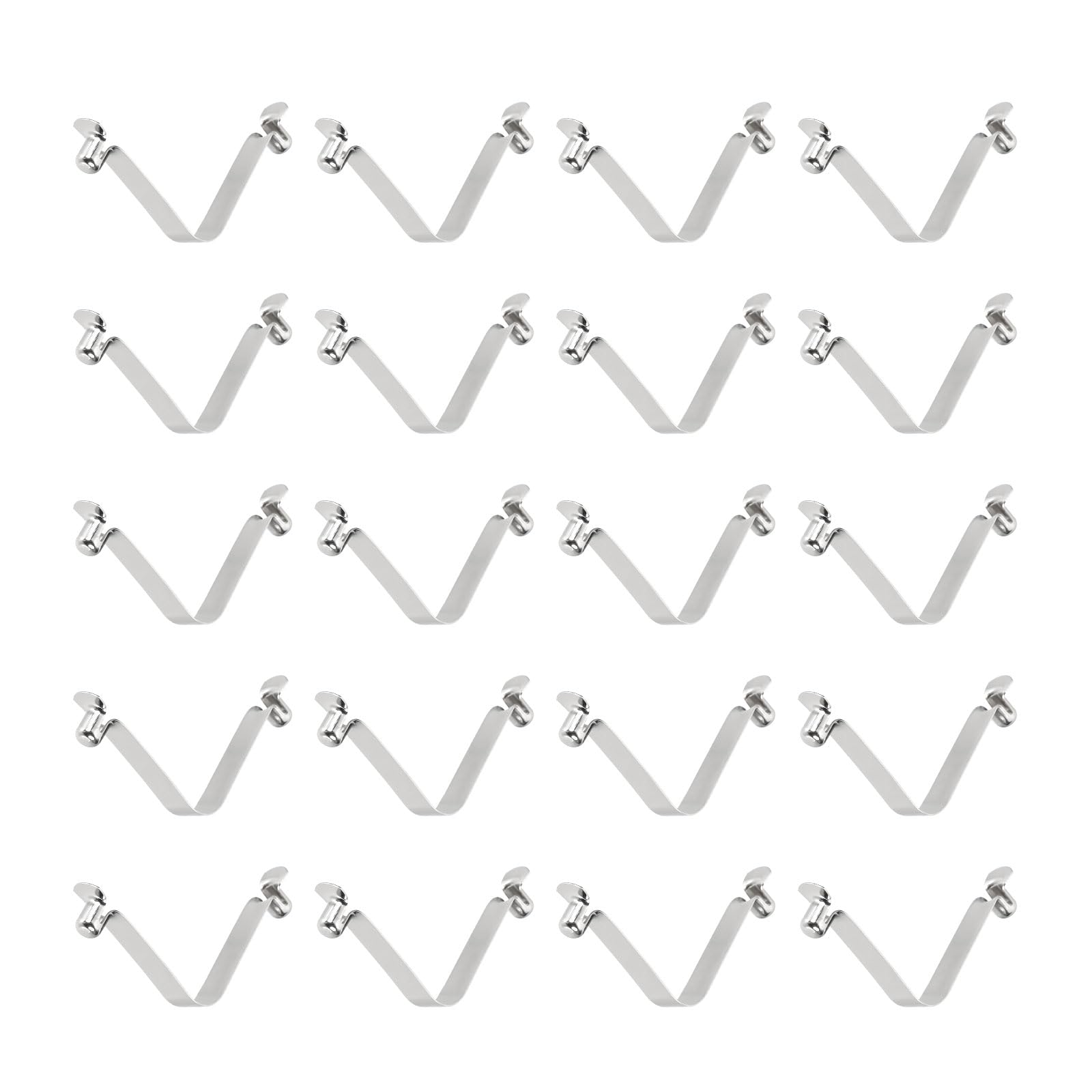 sourcing map 20pcs Double Button Kayak Paddle Snap Spring Clip 6x8x44mm 65Mn Spring Steel V-Shaped Hollow Lift Telescopic Locking Tube Pole Clips for Tent Umbrella Camping