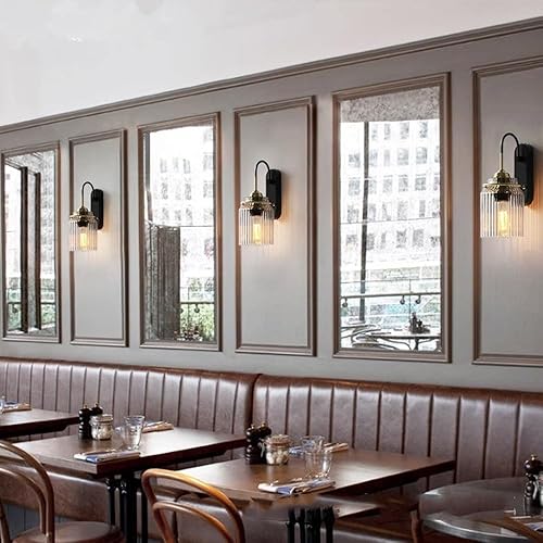 Miniatura 5 de Lámpara de pared moderna de mediados de siglo con base E26E27, lámpara de pared industrial vintage dorada con cuello de cisne de vidrio acanalado