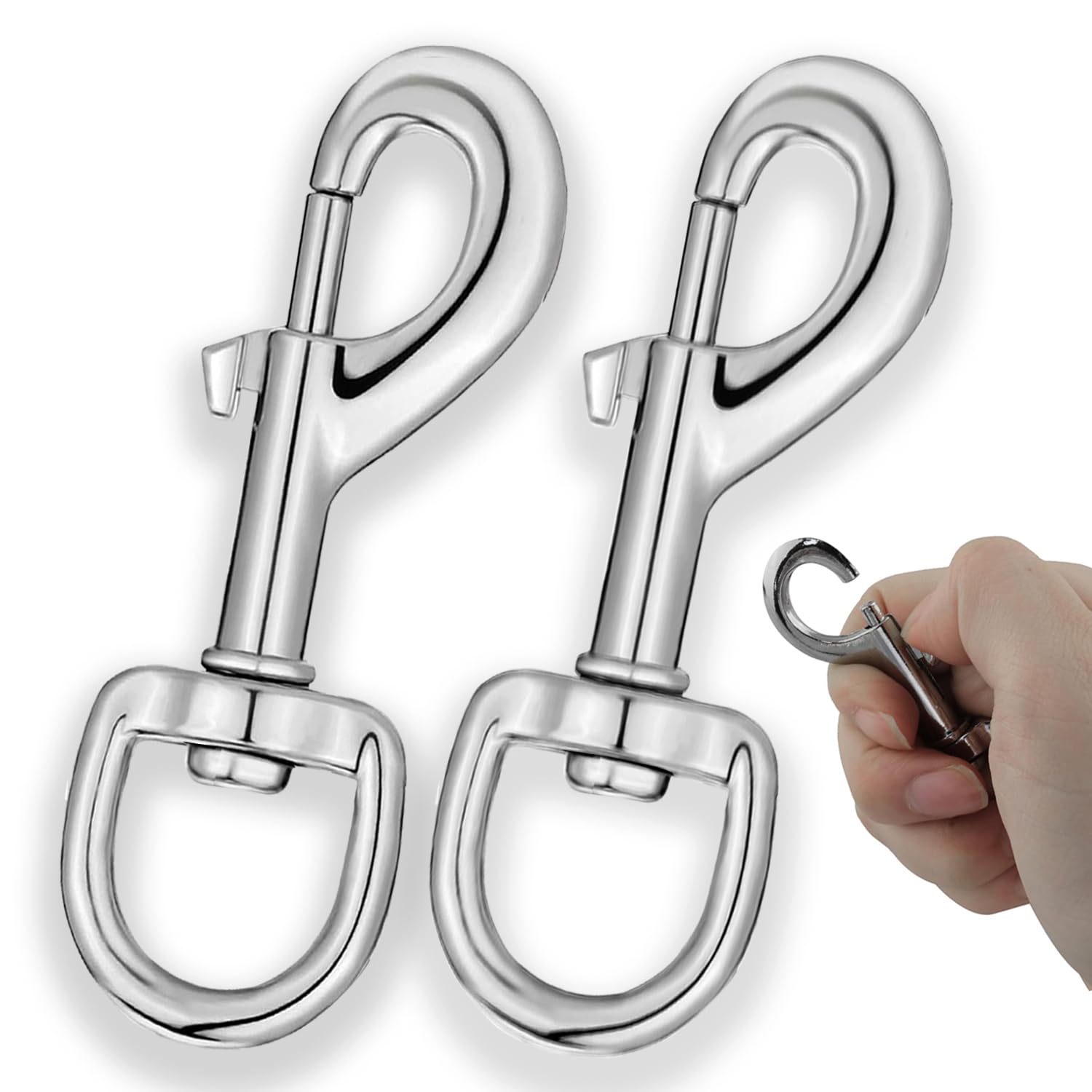 Swivel Snap Hook, Swivel Eye Bolt Snap Hook 3.58 Inch, Single Ended Clip Hooks, Flag Pole Clips 304 Stainless Steel- 2 Pack