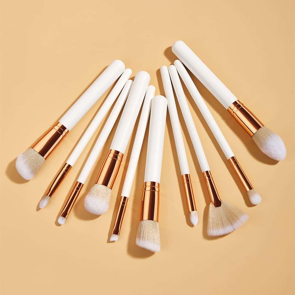 PAIZME 10pcs Makeup Brushes Set White Gold Cosmetic Brush Powder Foundation Blush Eyeshadow Eyebrow Fan Beauty Tools