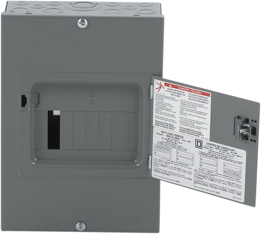 Square D by Schneider Electric QO612L100DS QO 100-Amp 6-Space 12-Circuit Indoor Main Lugs Load Center with Surface Mount Cover, Gray - Circuit Breaker Panels - 