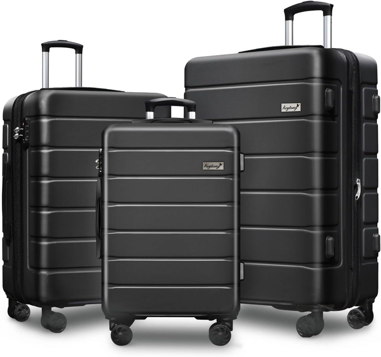 Explorer Lightweight Hardshell 20% Expandable 3-Piece Luggage Set with TSA Lock, Double Spinner Wheels, and Carry-On Suitcase, Black