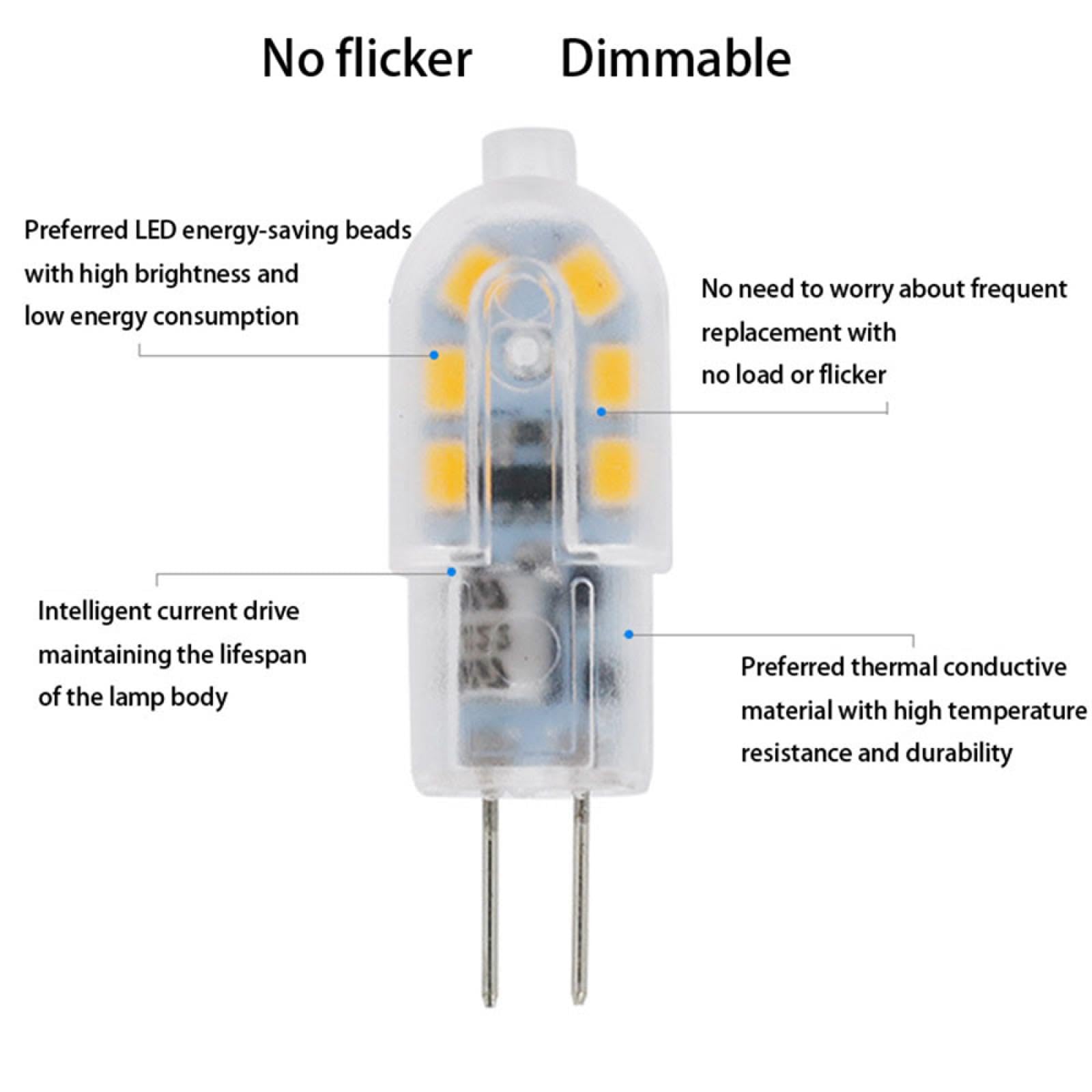 5PC Ampoule LED G4 3W 12V 220V 20W-30W Ampoule halogène de remplacement G4 Bi Pin Lampe Blanc chaud Dimmable 5 PC 12V-ponçage Blanc froid