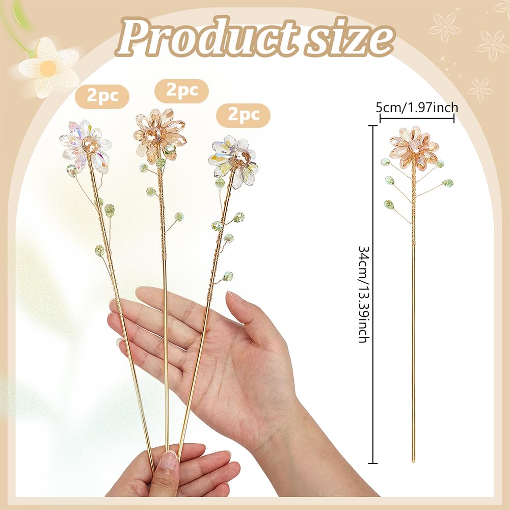 Confezione da 6 acchiappasole in cristallo a forma di girasole, 33 cm, in metallo dorato, fatti a mano, decorativi, per interni ed esterni, piante in vaso, giardino, decorazioni per amanti