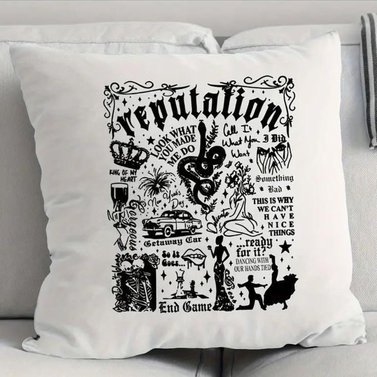 Taylor SWFT Reputation Collage B/W 16 * 16 Inches Pillow with Filler Inside Best Gift for Every Swiiiftie