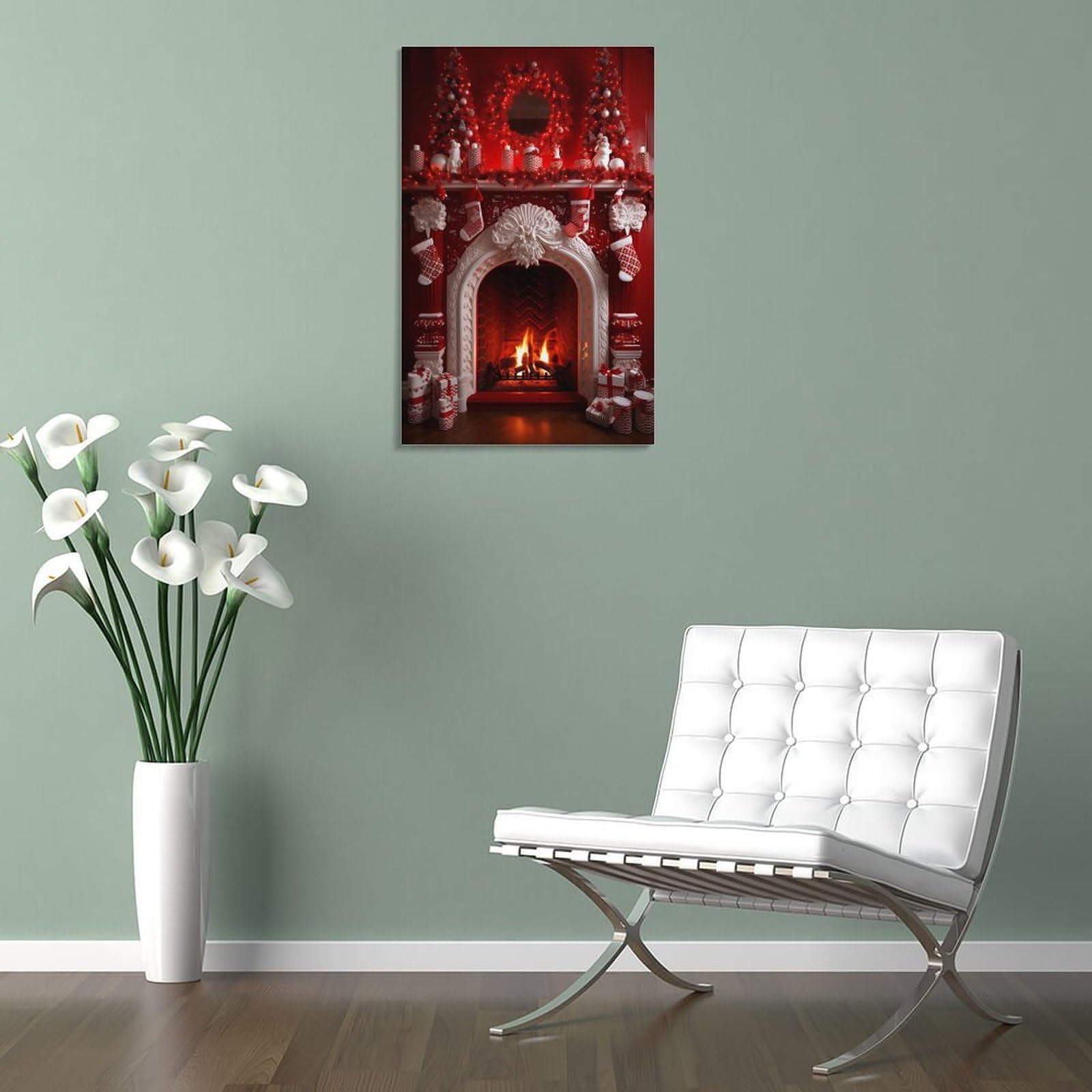 Chaussettes de Noël - Art mural sur toile - Motif cheminée - Motif moderne - Décoration murale - Décoration de dortoir