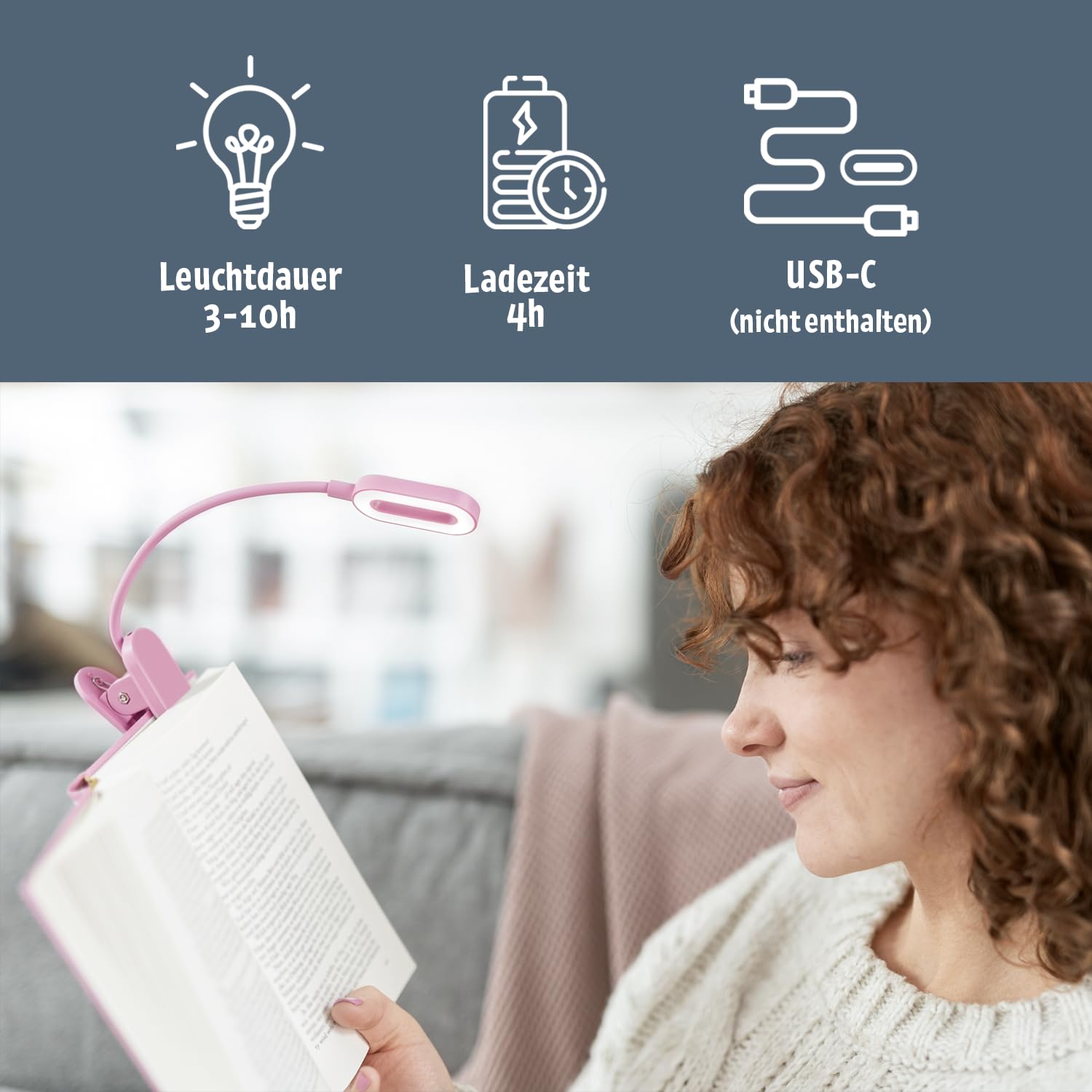 moses. libri_x - Lampada da lettura a morsetto, con funzione touch, con dimmer a 3 livelli