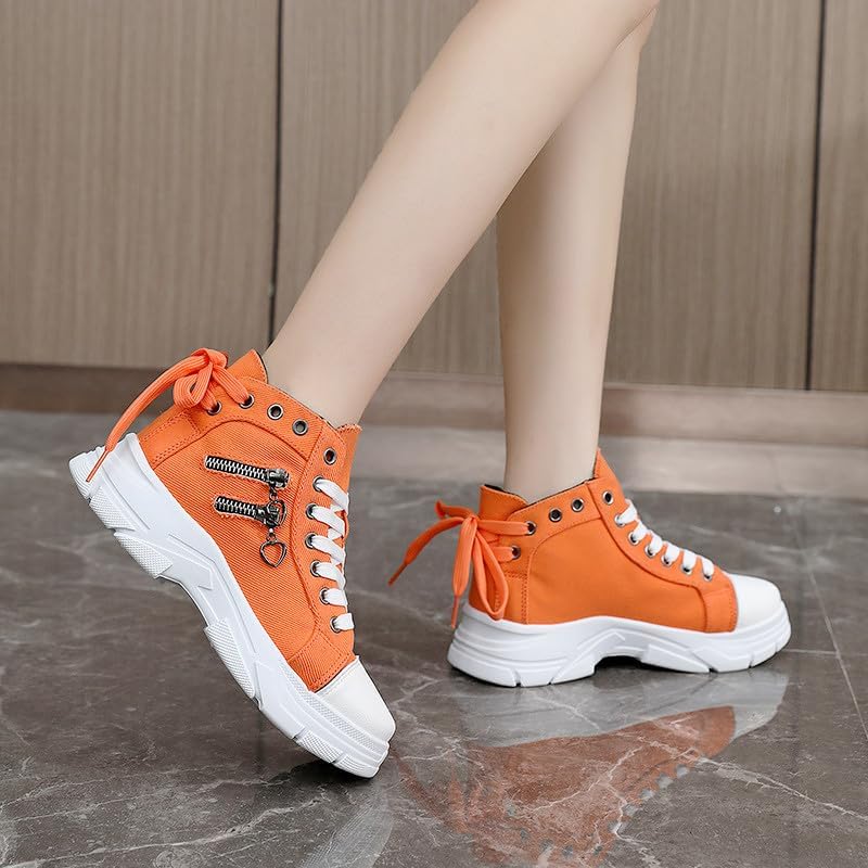 MAUGELY Women's High Top Heightened Sole Sports Causal Fashion Sneakers Canvas Shoes - Image 2