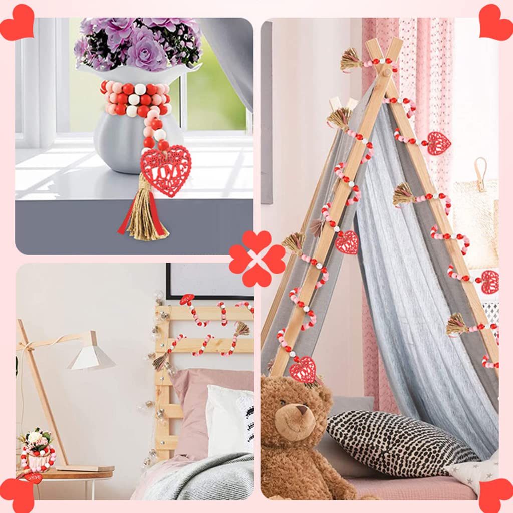 NEEDOMO Decorazione Murale San Valentino A Forma Di Cuore In Legno Rosa Con Perline – 29x26 Cm