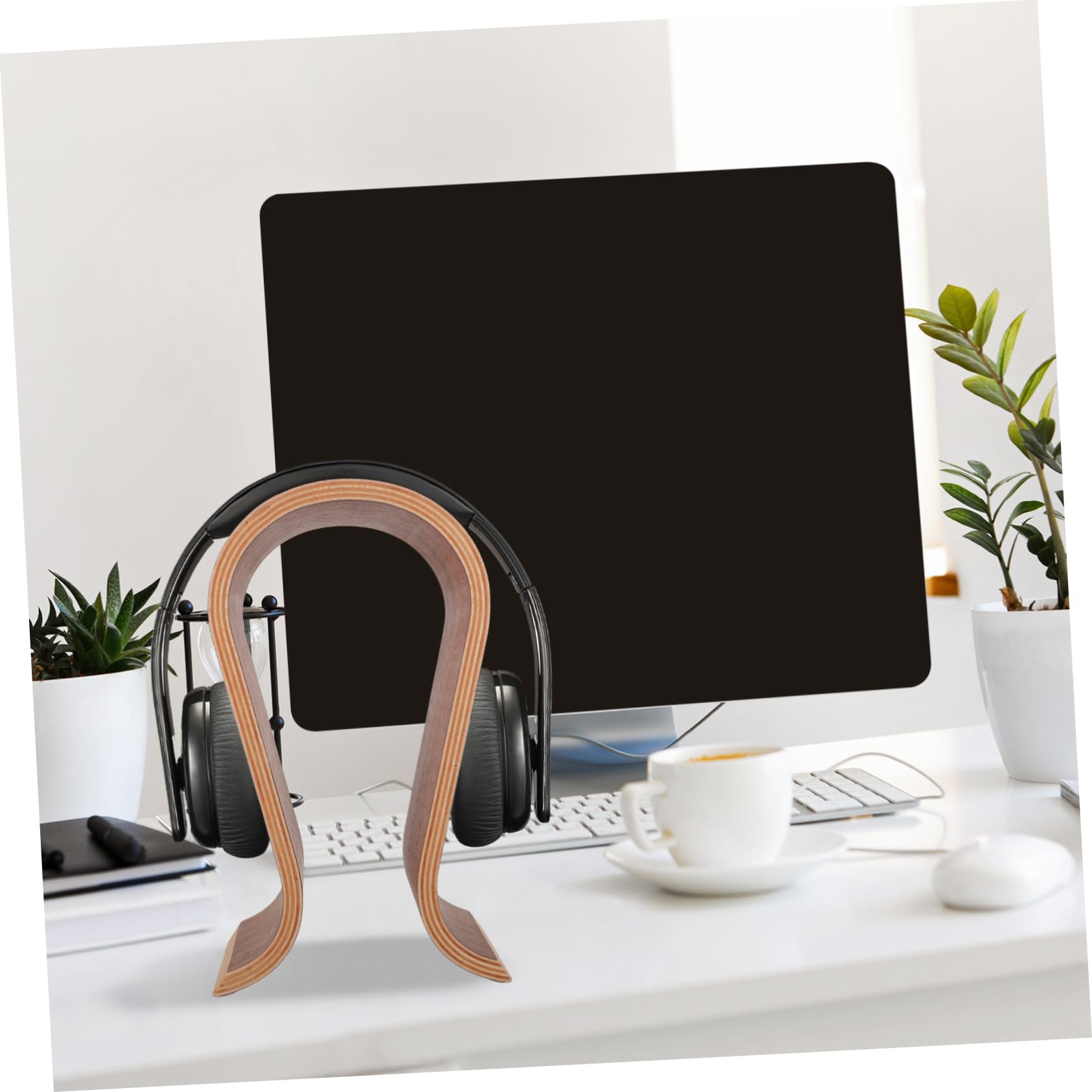 HOMSFOU Supporto per Cuffie in Legno U Stand per Cuffie da Tavolo Gancio Compatibile la Maggior Parte dei Modelli