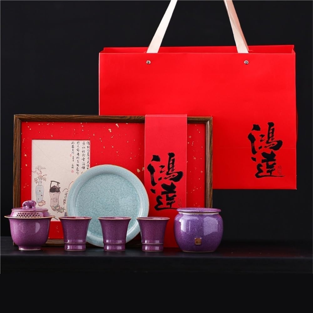 Tea Canister Ceramic Loose Tea Storage Container Jar Household Teapot Cover Bowl Teacup Tea Canister Tea Tray Tea Set Gift Box Set Tea Tin,B