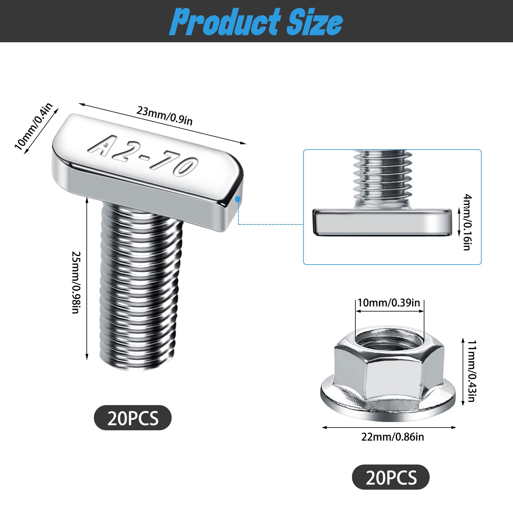 Forbabe Pack of 20 Hammer Head Screws M10 x 25 mm - Image 2