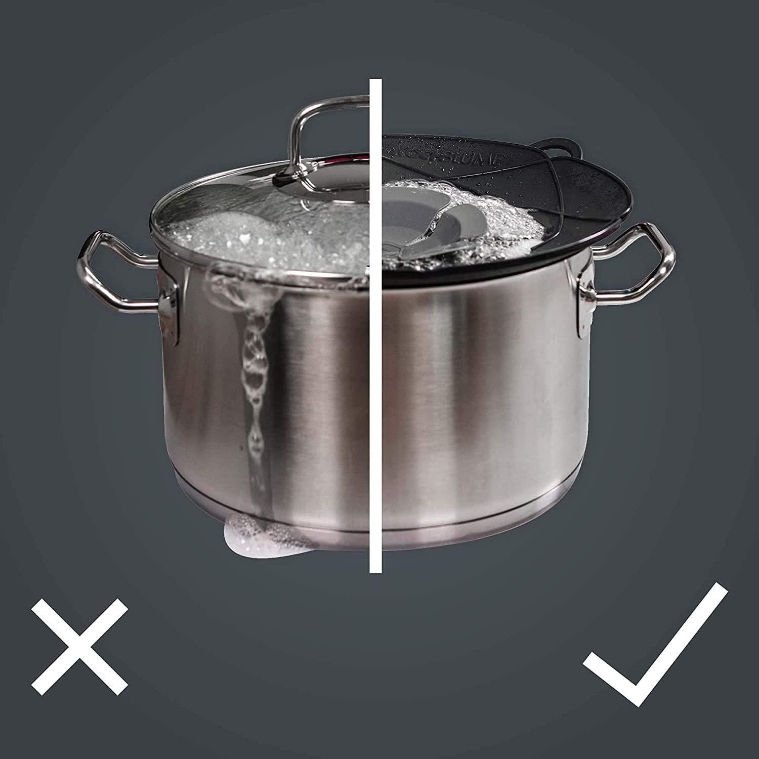 Kochblume das Original, Silikon Überkochschutz für Töpfe und Pfannen, Mikrowellen-Deckel, Spritzschutz und Dampfgar-Aufsatz | (anthrazit, XL | Topfgröße 20-28cm)