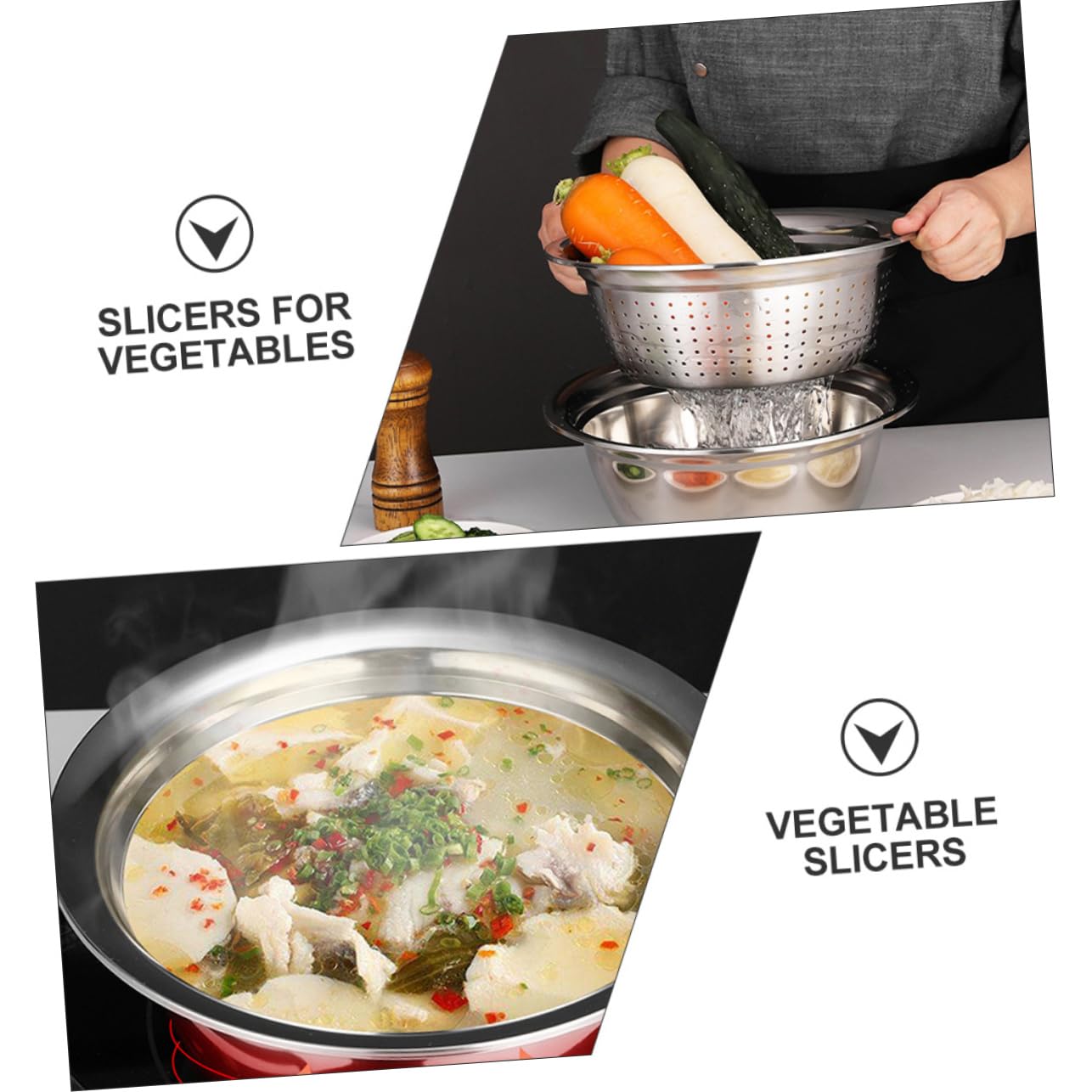 Set Basin Multifonction Acier Inoxydable avec Éplucheur et Râpe Passoire Résistante et Ergonomique pour Cuisine Professionnelle