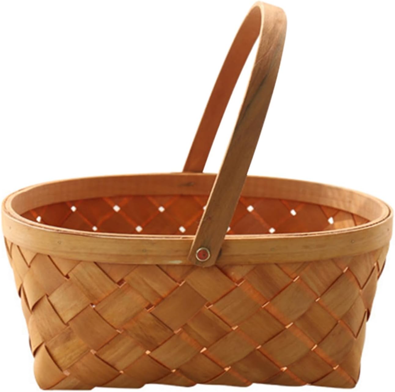 Multipurpose Wicker Basket with Handle, Wicker Bread Baskets Wood Chip Picnic Basket, Handmade Woven Fruit Basket Vegetable Storage Serving Basket Holder, Flower Girl Baskets for Wedding