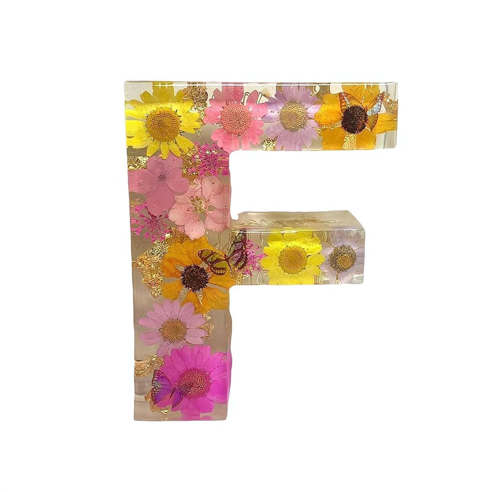 GHYJPAJK Floral Resin Night Light Alphabet - Dried Flower Letter Lamp, Creative Table Light for Bedroom, Living Room (F)