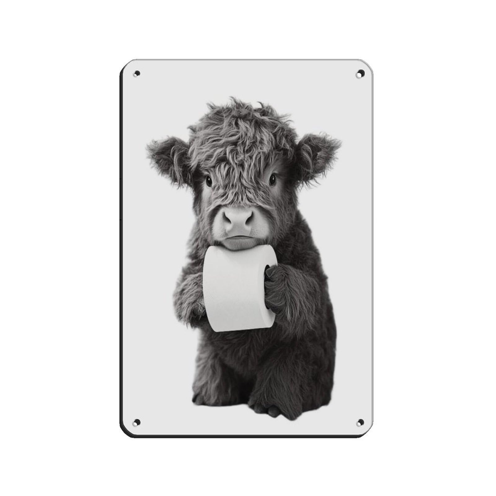 Calf with Toilet Paper Poster,Farmhouse Decor Retro Poster Metal Tin Sign Chic Art Retro Iron Painting Bar People Cave Cafe Family Garage Poster Wall Decoration 8x12inch(20x30cm)