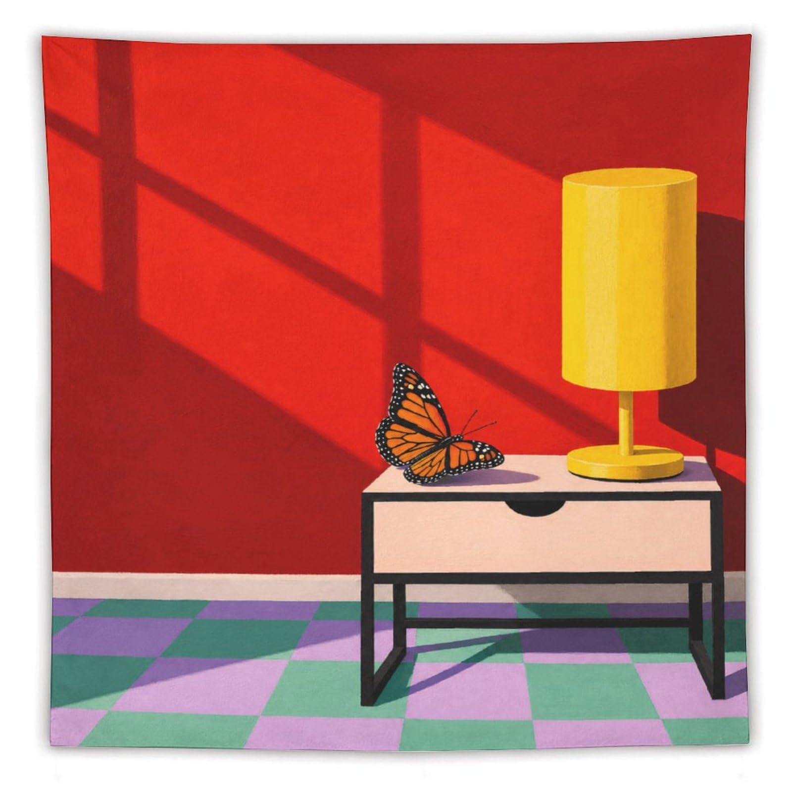 H3B8U2Y5 Butterfly on Lamp Wall Tapestry, Fantasy Illustration Style, Bed