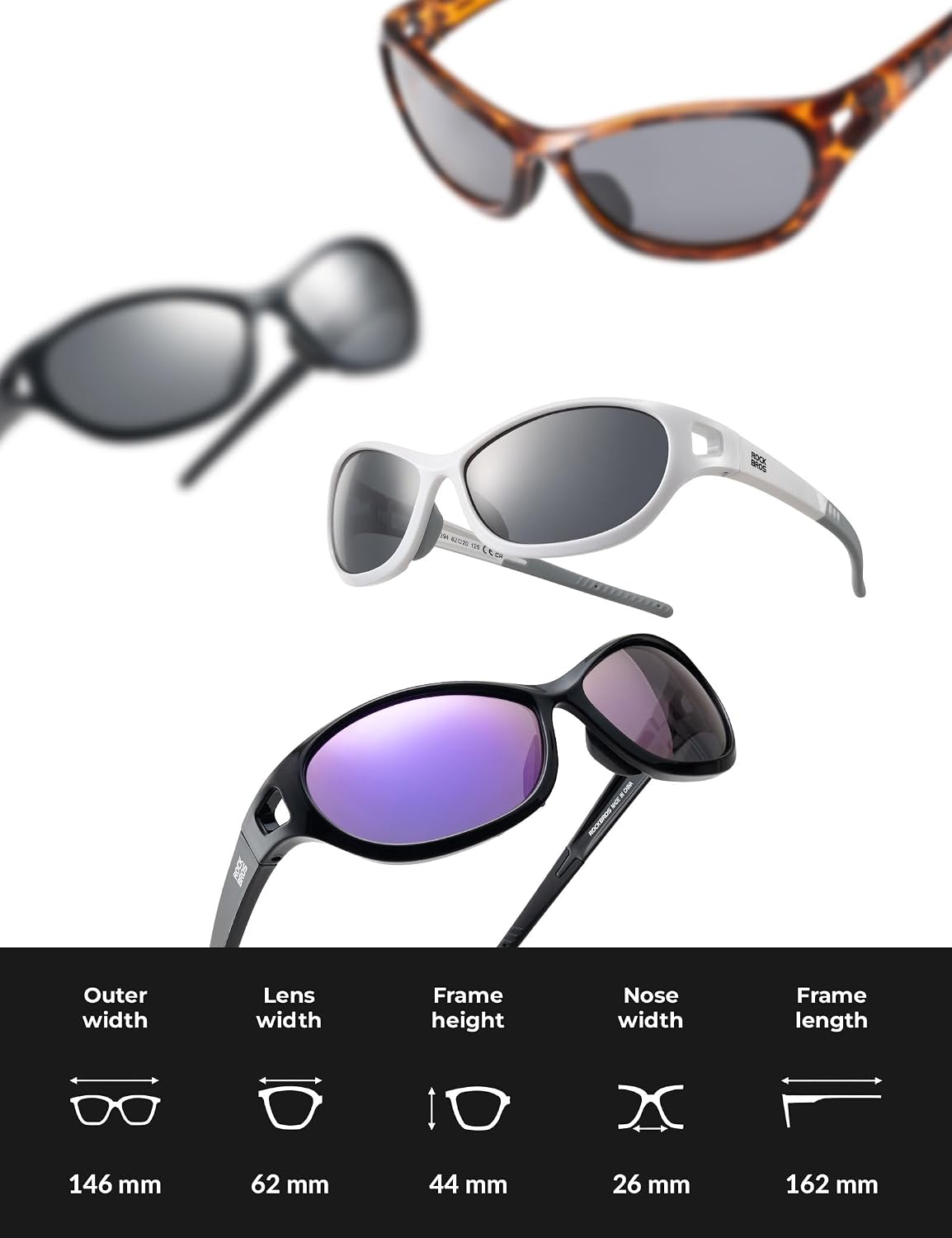 ROCKBROS Polarized Sports Sunglasses for Men Women, Ultralight TR90 UV400 Protection Cycling Glasses