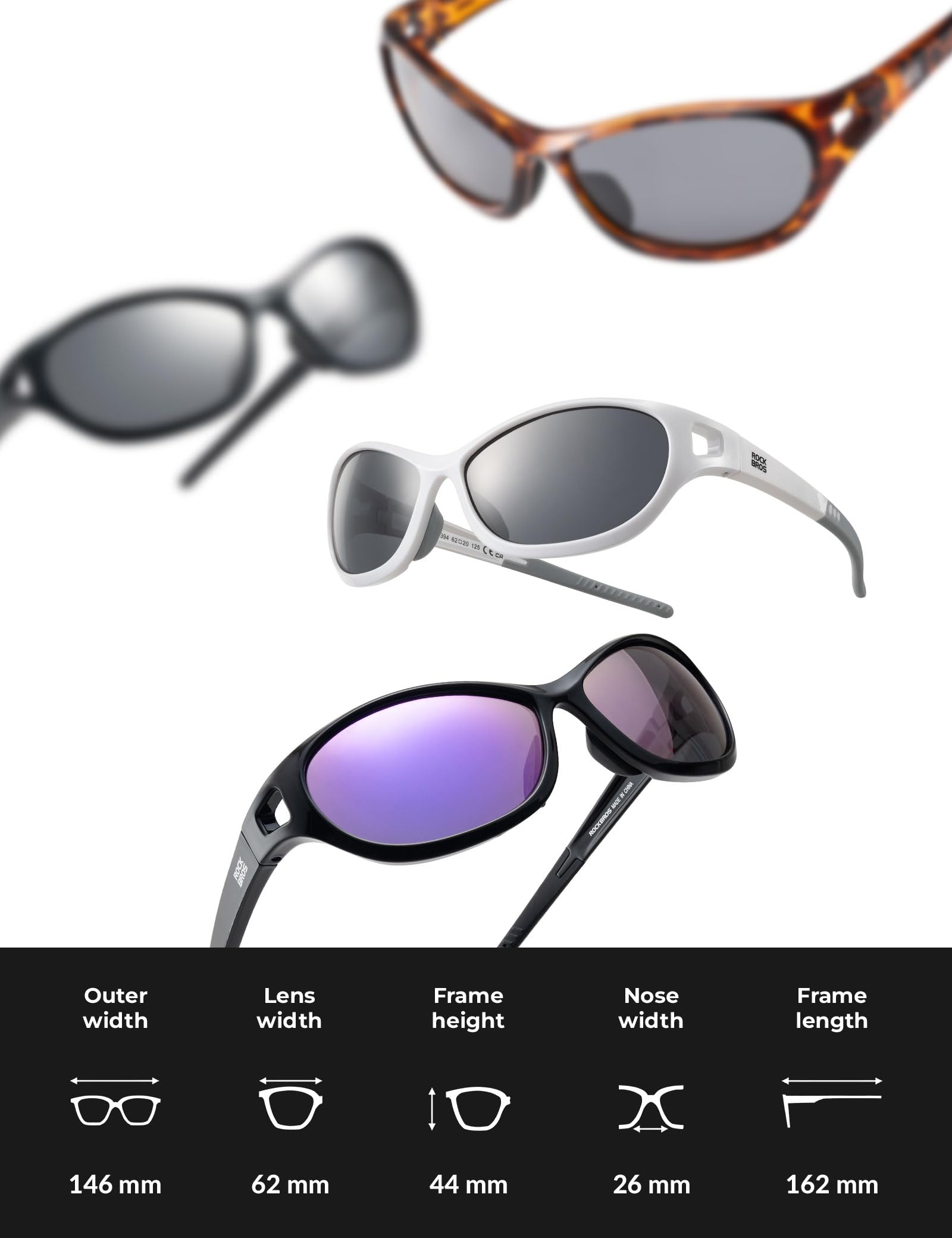 ROCKBROS Okulary rowerowe męskie, polaryzacyjne, szybkie okulary, 21 g, ultralekkie okulary sportowe TAC, ochrona UV400, okulary przeciwsłoneczne TR90, okulary do biegania na rowerze wyścigowym