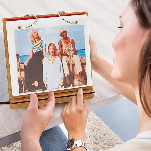 Miniatura 5 de OLYCRAFT Álbum de fotos de madera de 5.7 x 6 pulgadas, marcos de fotos de madera abatible, marcos de exhibición de escritorio, soportes para fotos