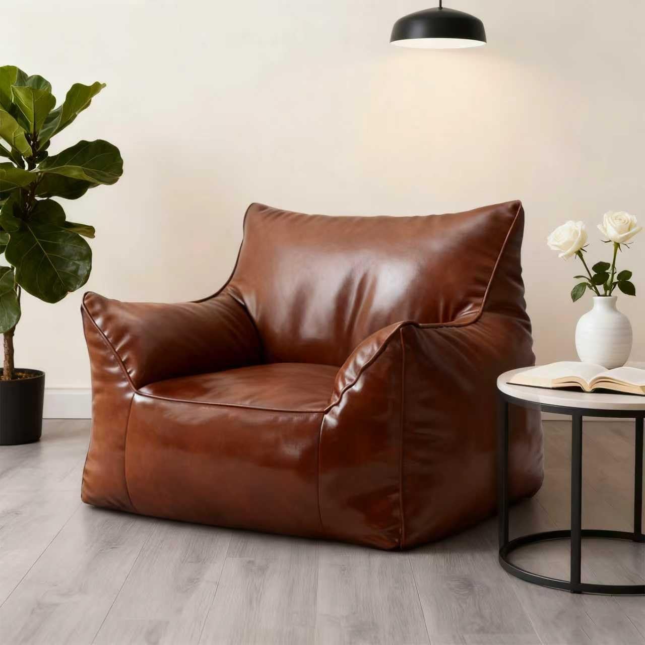 Faux Leather Waterproof Bean Bag Chair No Filler Outdoor Beanbag Couch Puff for Bedroom, Living Room,Dorm,Office Reading(Brown) product image