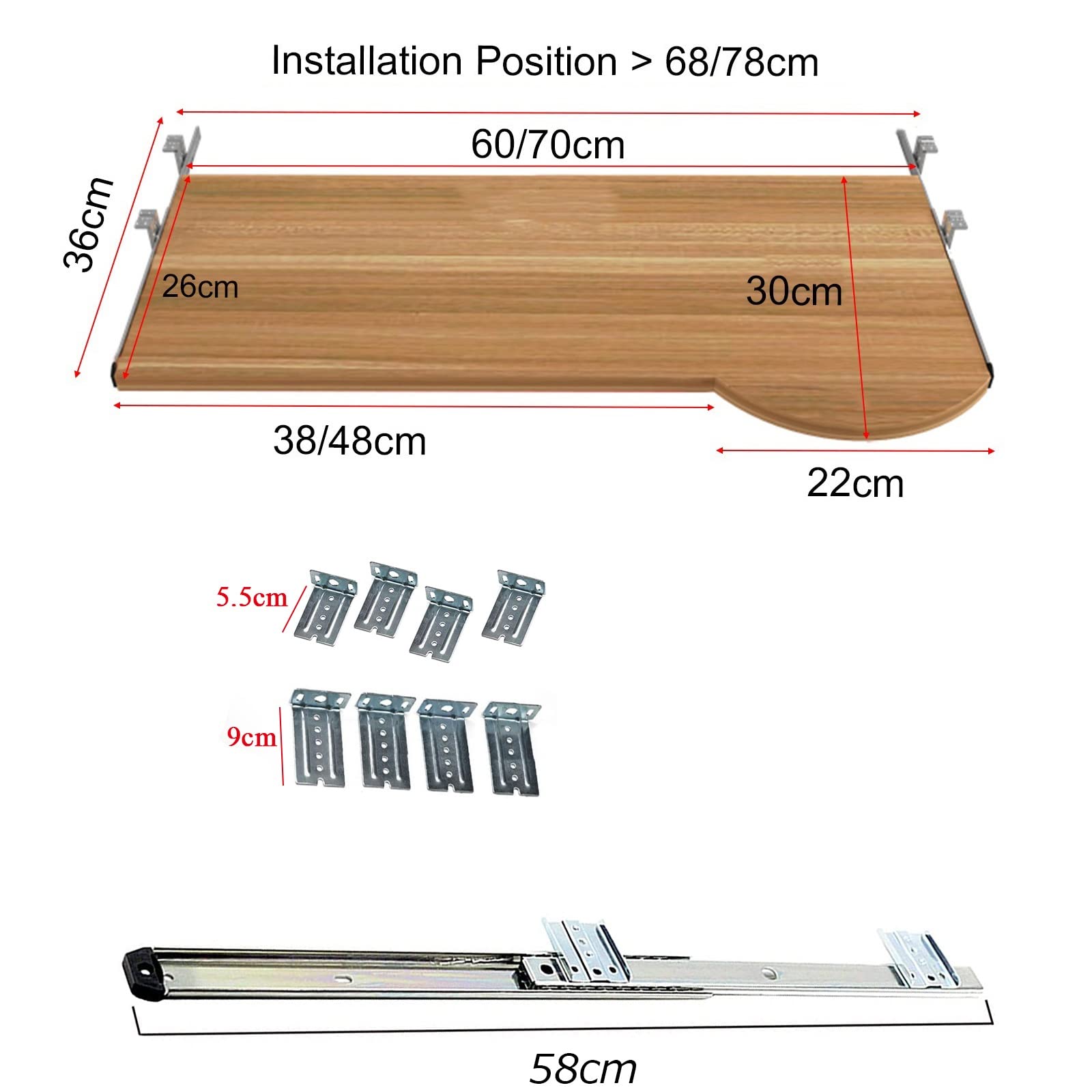 Bandeja ajustable para teclado debajo del escritorio, estante deslizante ergonómico para teclado con rieles de extensión, capacidad de carga de 24 kg, perfecto para nización y comodidad en el espacio