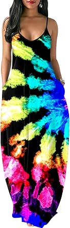 Women's Sexy Summer Sundress Maxi Dresses Plus Size Loose Butterfly Printed Adjustable African Dress with Pockets