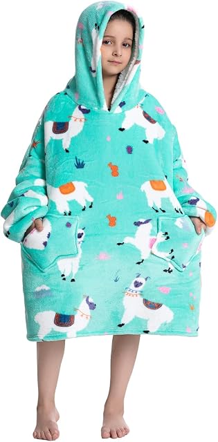 Kids Oversized Blanket Hoodie,Oversized Hoodie Blanket for Children Teen,Soft Sherpa FLeece Hoodies Pullover with Pocket, Warm Comfortable Hoodie Blanket for Boys Girls Teens