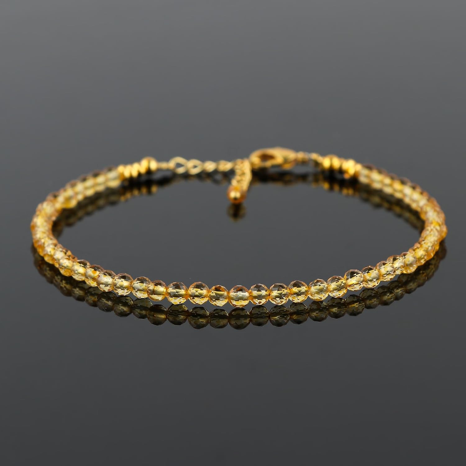 TGH Natural Gemstone Beaded Bracelet for Women - 3-3.5mm Micro Faceted Healing Crystal Bracelet - 7+1 Inch Gold Plated Adjustable