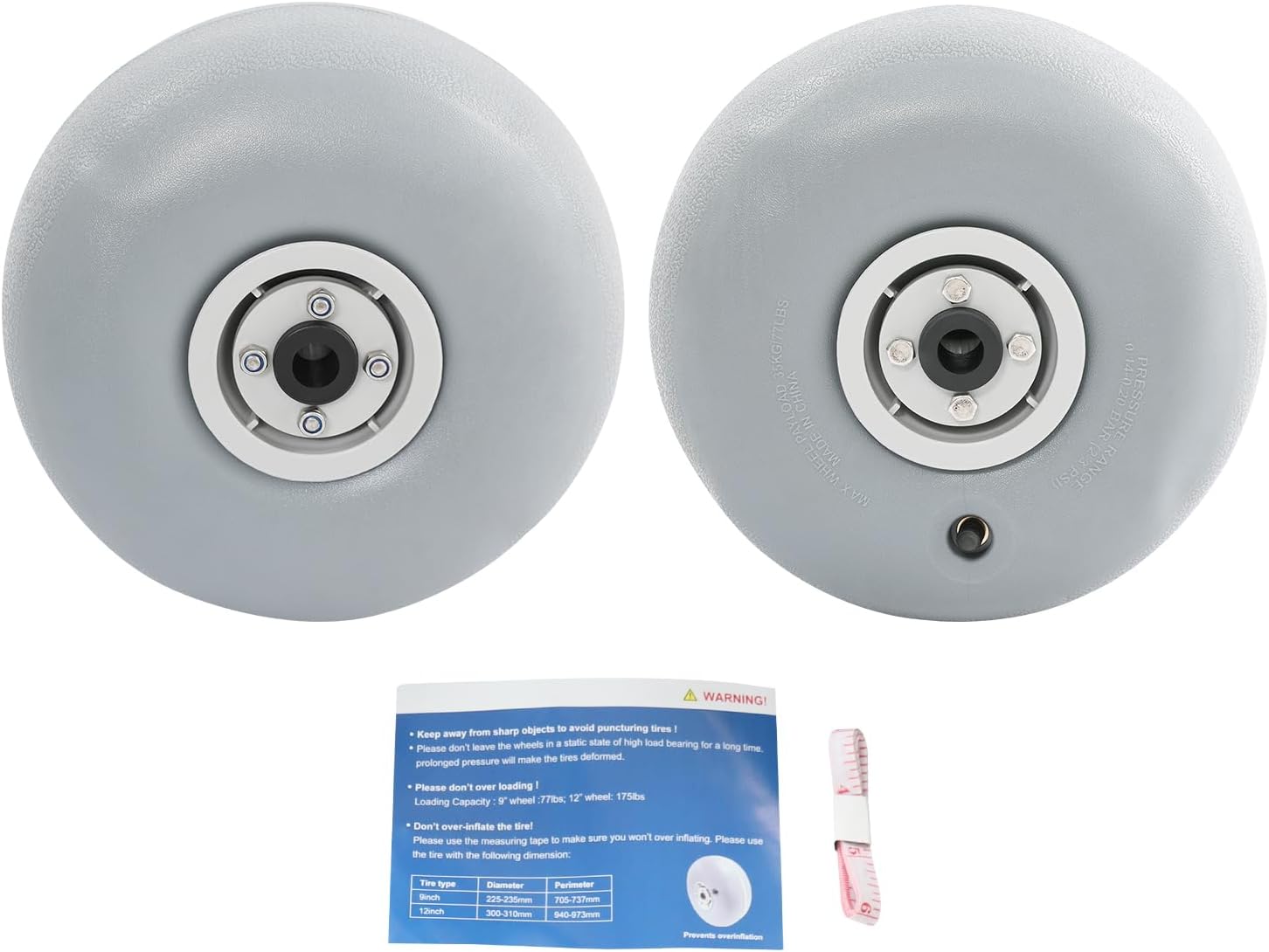 9" Beach Balloon Wheels Replacement Beach Cart Tires with Axle Hole 16mm, Beach Sand Tires for Kayak Canoe Cart and Boat, 2 Pack (9inch-Axle Hole 16mm)